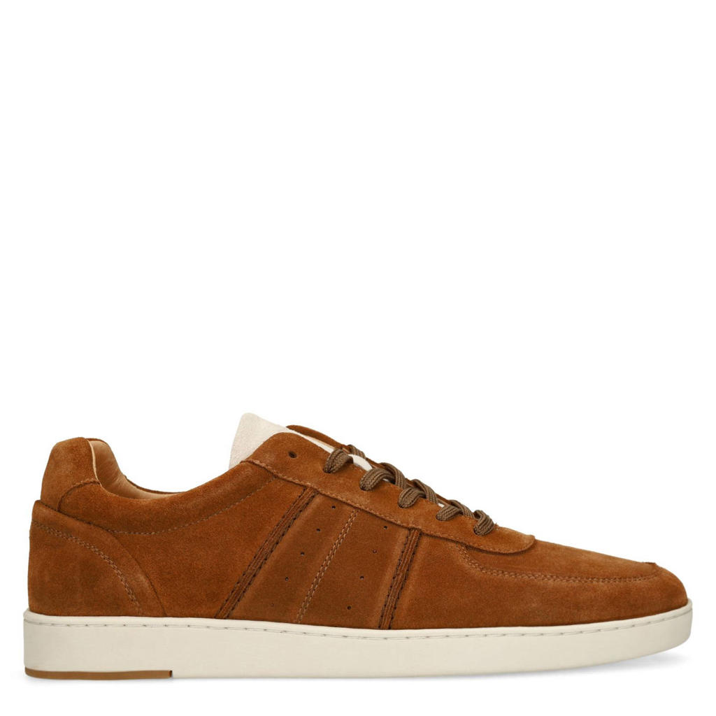Cognackleurige heren Manfield suède sneakers met veters