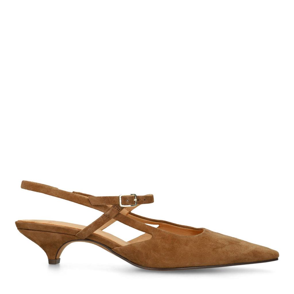 Cognackleurige dames Manfield suède slingback pumps met gesp