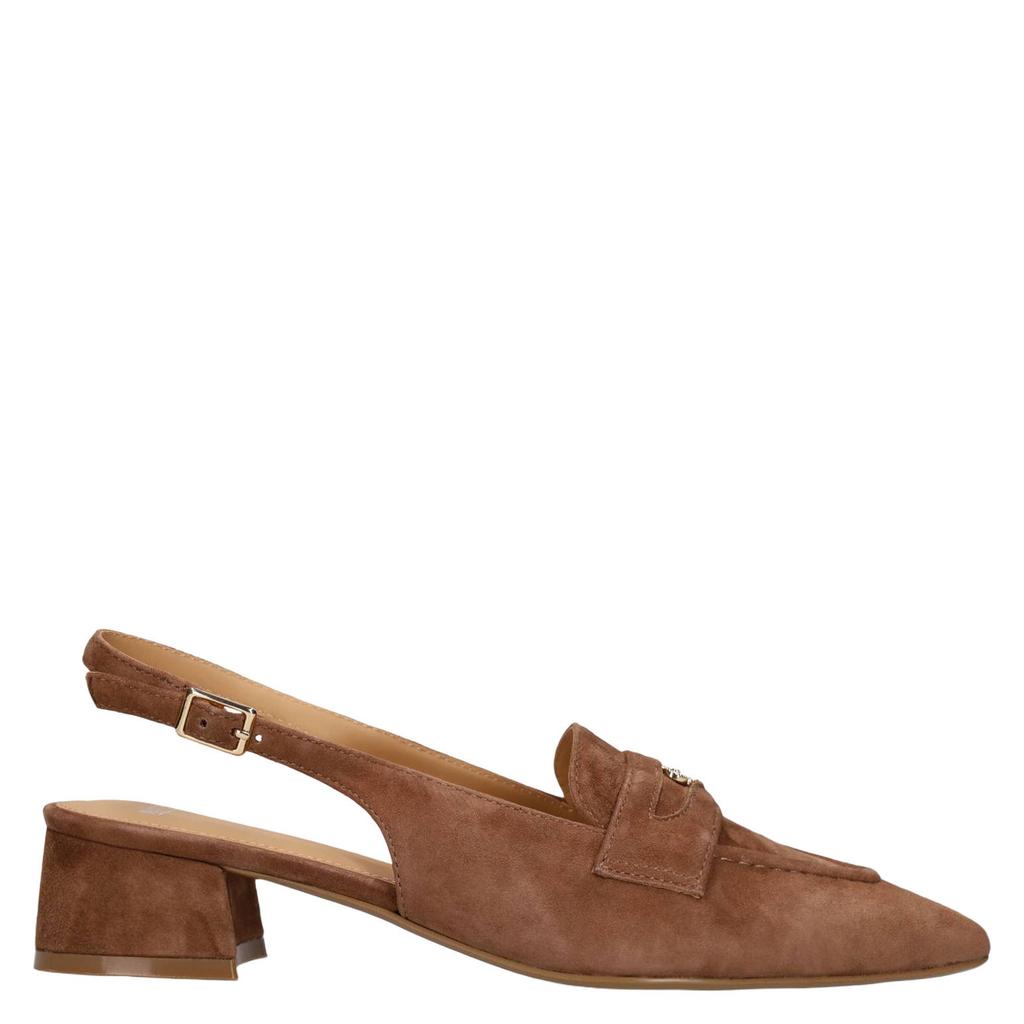 Bruine dames Manfield suède slingback loafers met gesp
