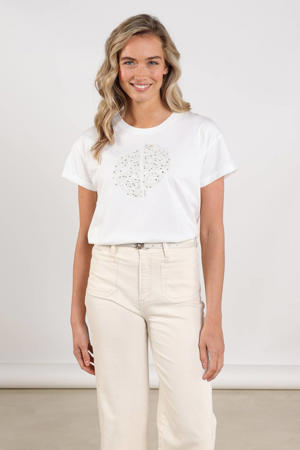 T-shirt met pailletten ecru