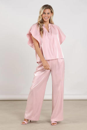 wide leg high waist broek lichtroze