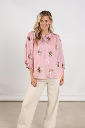 blouse met pailletten roze