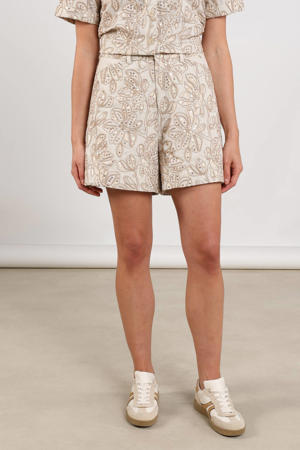 regular high waist gebloemde casual short ecru met pailletten