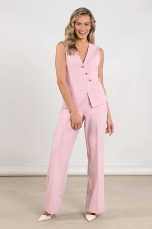 wide leg regular waist broek roze