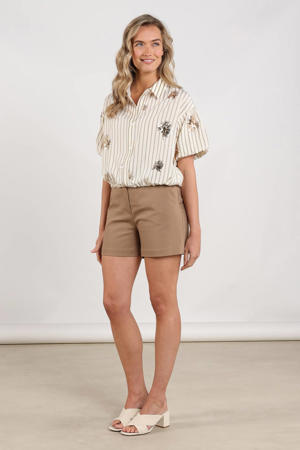 gestreepte blouse met pailletten ecru