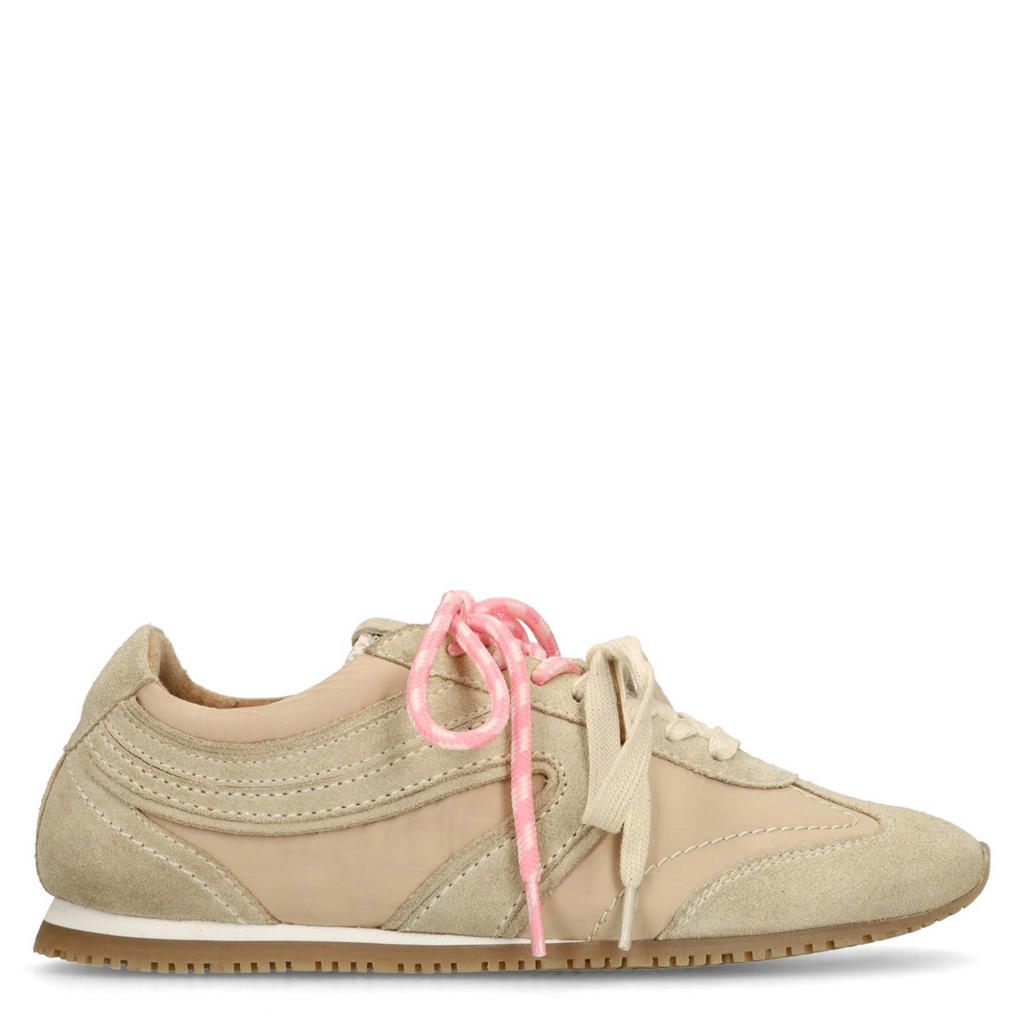 Beige dames Sacha suède sneakers met veters