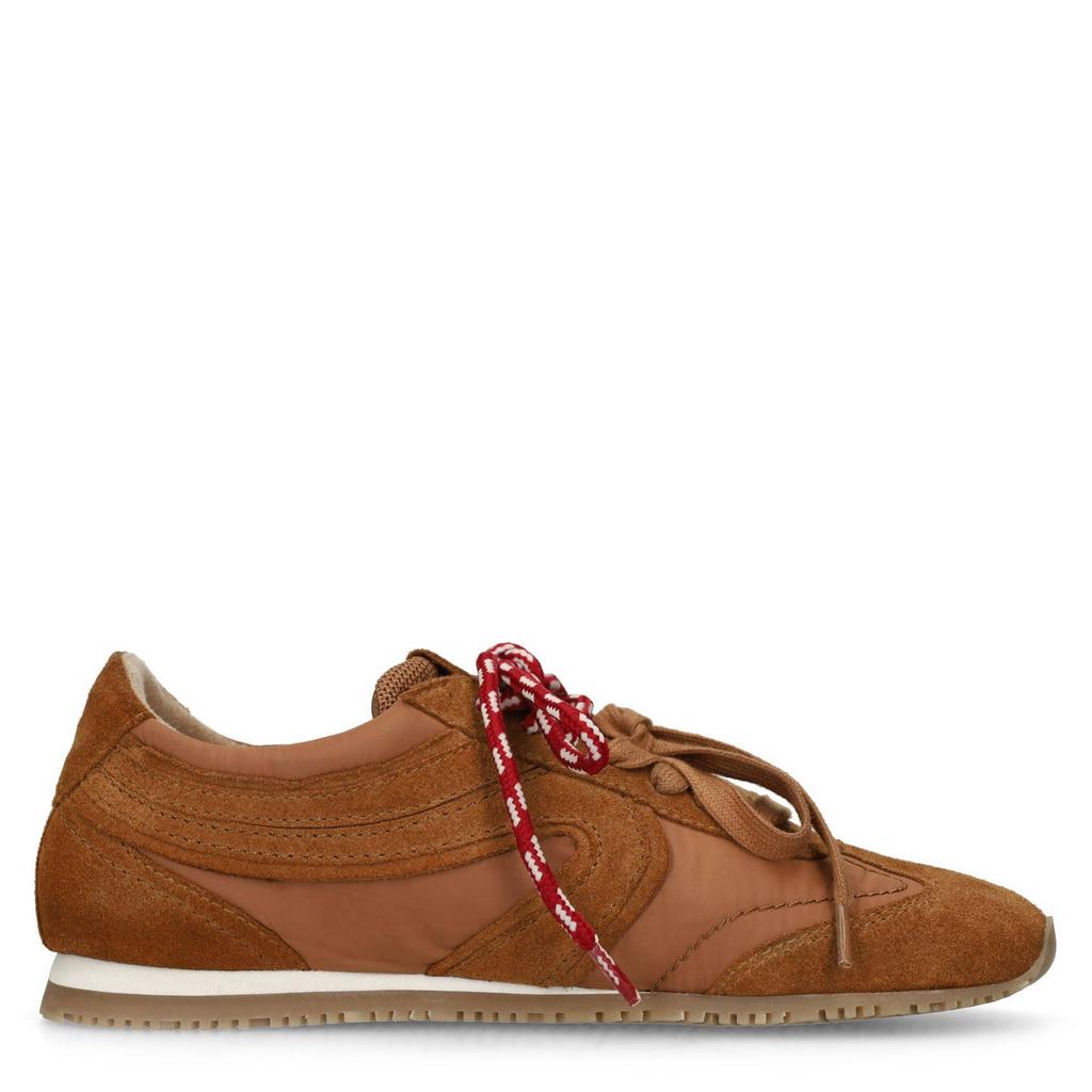 Cognackleurige dames Sacha suède sneakers met veters