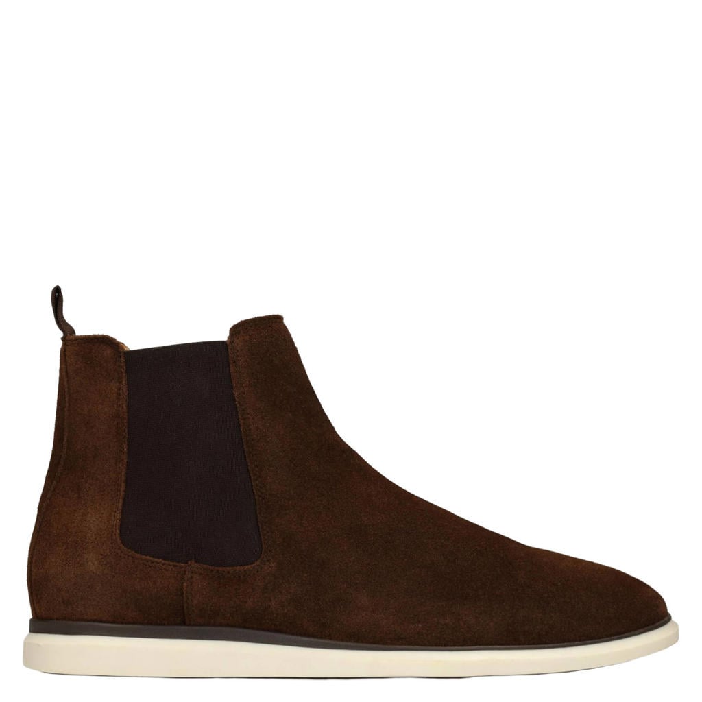 Bruine heren Manfield suède chelsea boots met elastische inzet