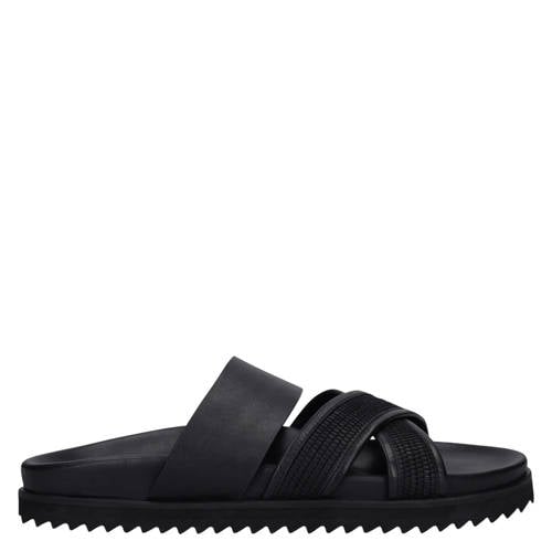 Manfield leren slippers zwart afbeelding