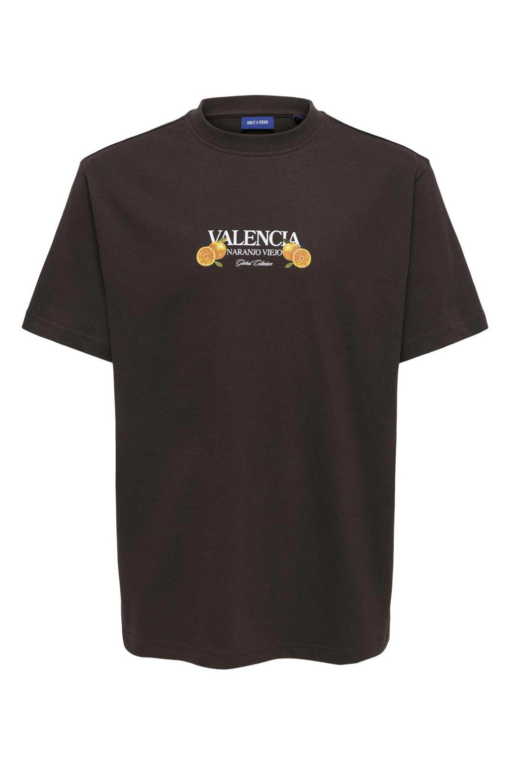 Donkerblauwe jongens ONLY & SONS JUNIOR T-shirt van katoen met backprint, korte mouwen en ronde hals