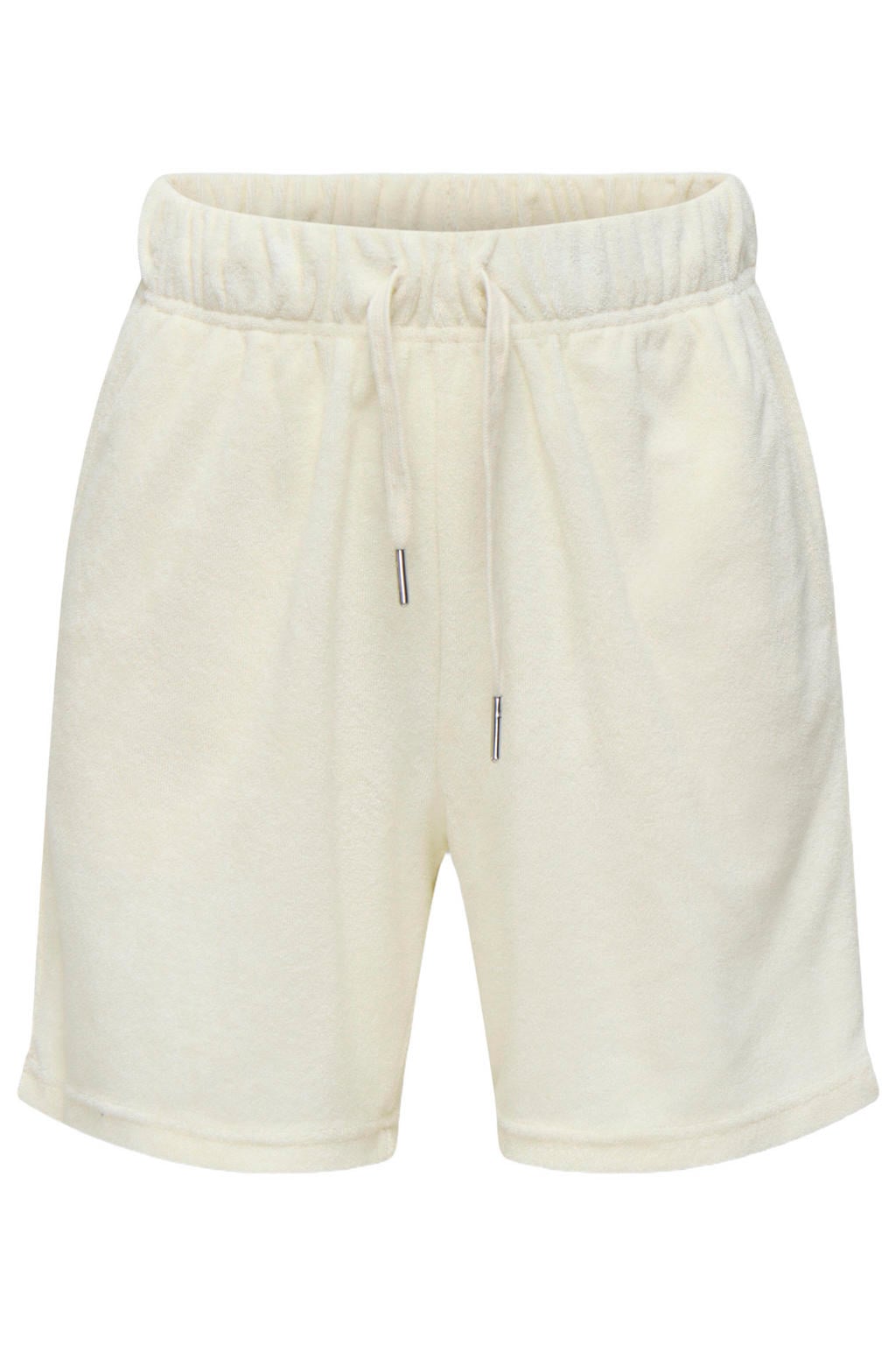 Ecru jongens ONLY & SONS JUNIOR regular casual short van badstof met elastische tailleband met koord en effen