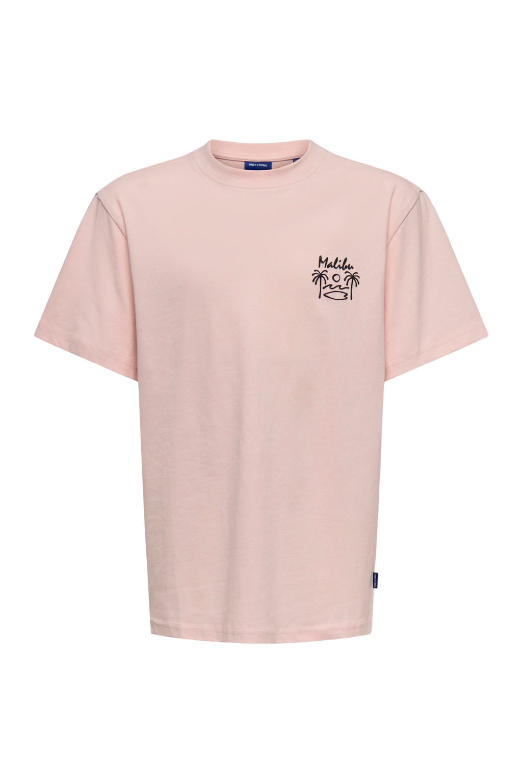 Lichtroze jongens ONLY & SONS JUNIOR T-shirt van katoen met backprint, korte mouwen en ronde hals