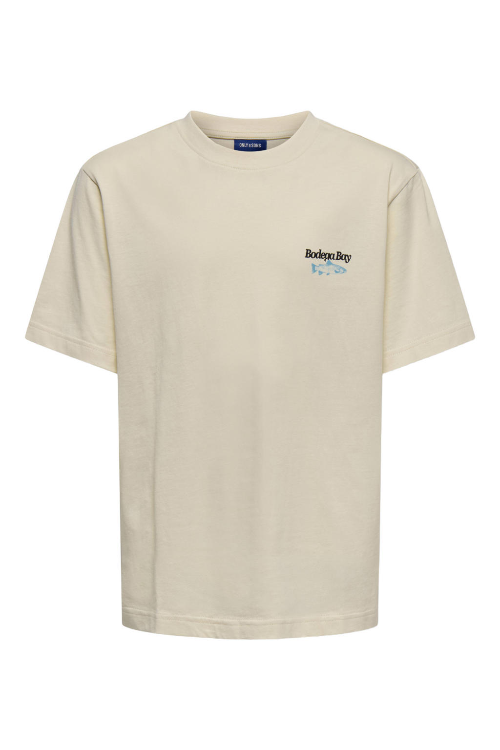 Ecru jongens ONLY & SONS JUNIOR T-shirt van katoen met backprint, korte mouwen en ronde hals