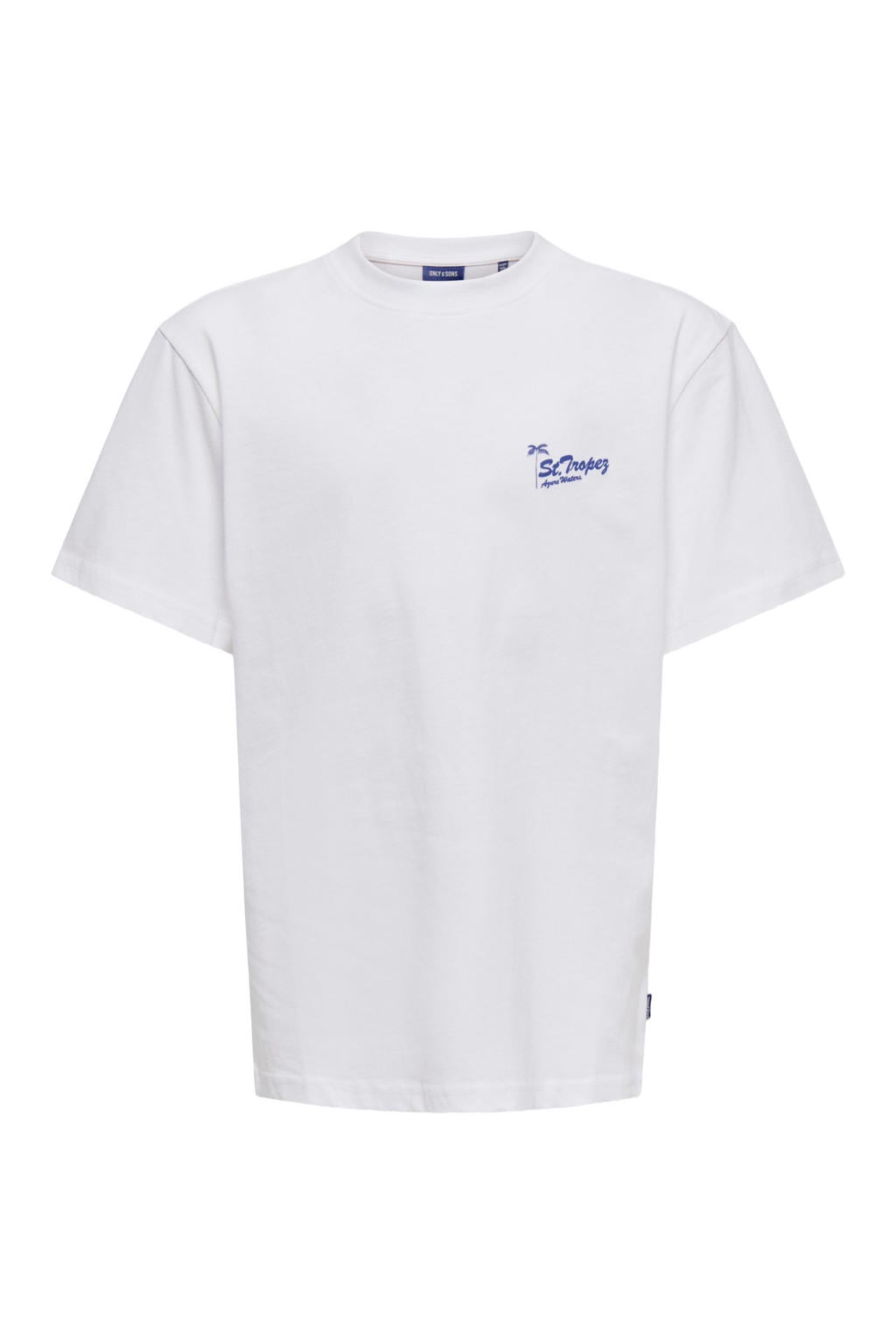 Witte jongens ONLY & SONS JUNIOR T-shirt van katoen met backprint, korte mouwen en ronde hals
