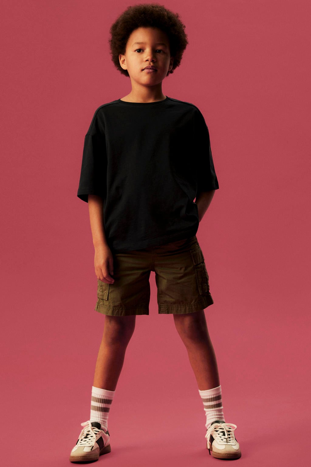 Groene jongens NAME IT KIDS straight cargo short van stretchkatoen met rits- en knoopsluiting en effen