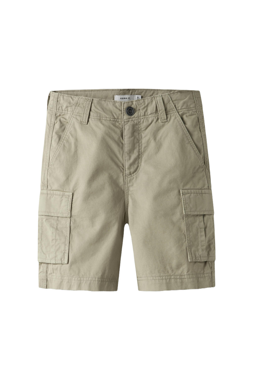 Beige jongens NAME IT KIDS straight cargo short van stretchkatoen met rits- en knoopsluiting en effen