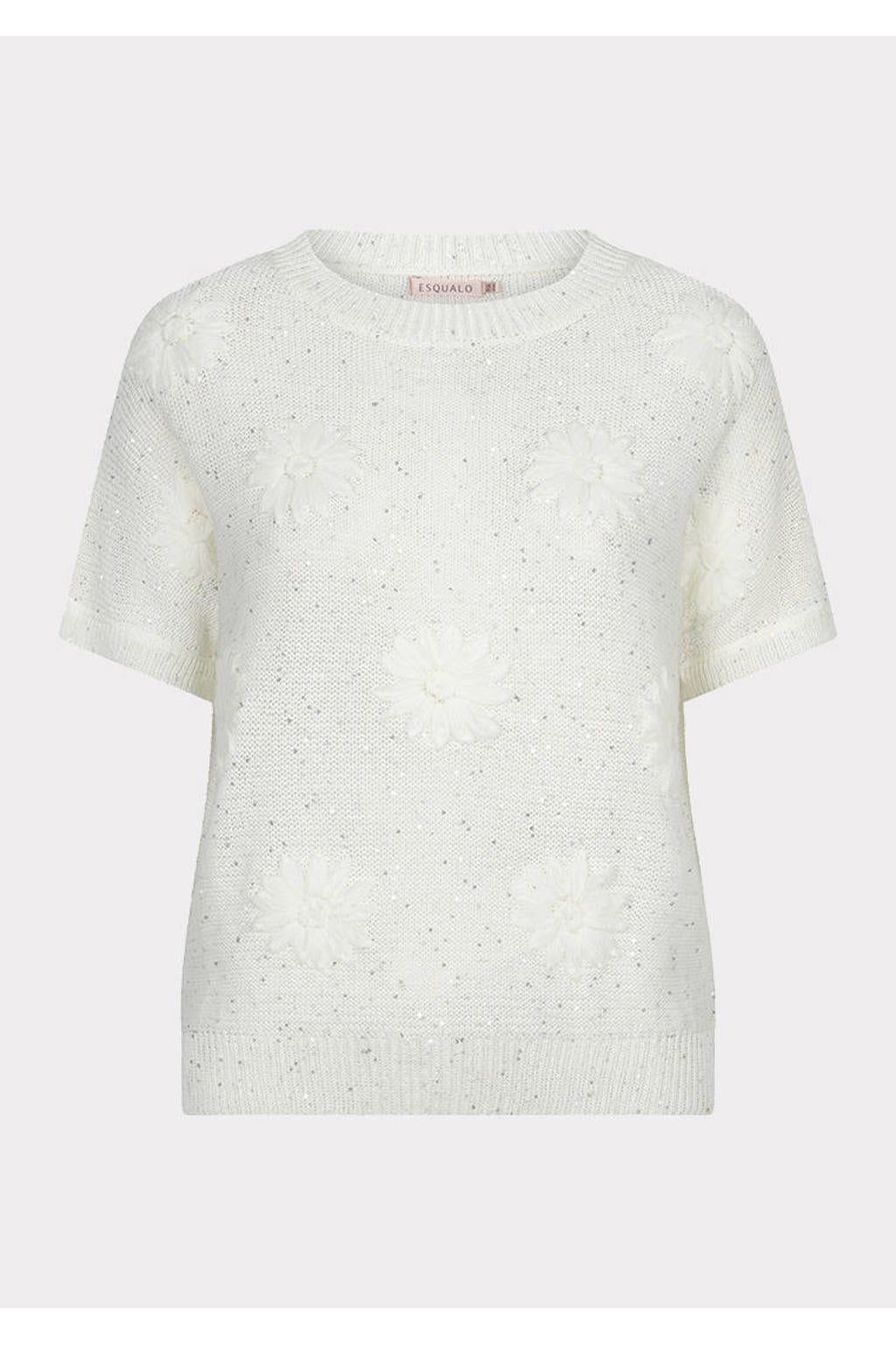 Ecru dames Esqualo top met effen en glitters