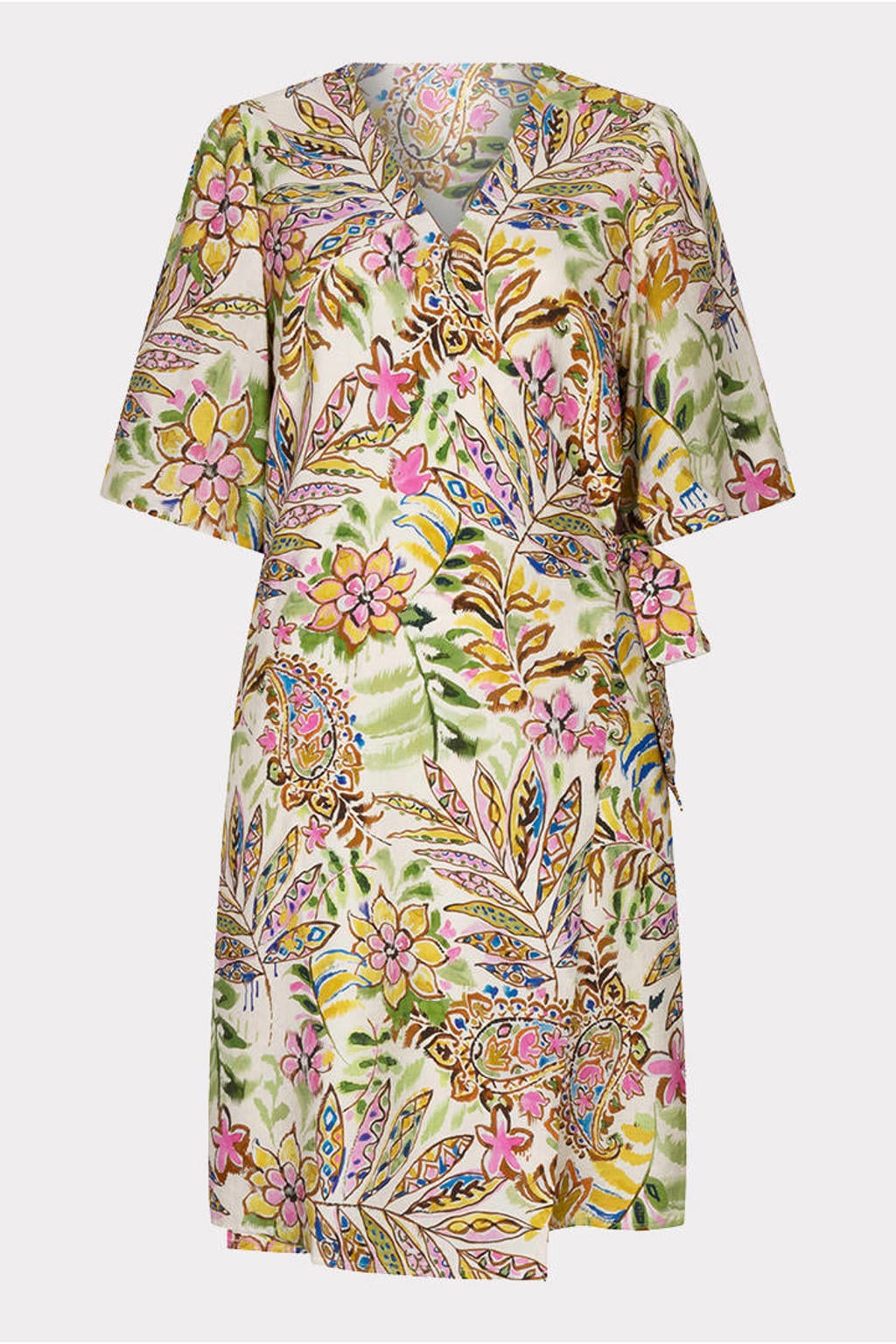 Multikleurige dames Esqualo gebloemde mini jurk van viscose met half lange mouwen en V-hals