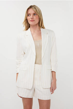 regular blazer met linnen met krijtstreep ecru
