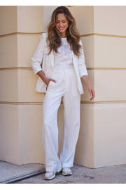 thumbnail: Esqualo straight regular waist gestreepte broek met linnen wit