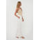 Esqualo straight regular waist gestreepte broek met linnen wit