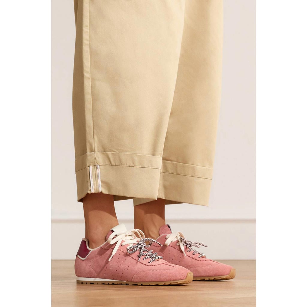 Roze dames Manfield suède sneakers met veters
