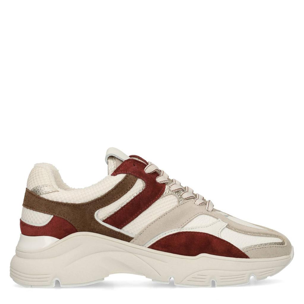 Manfield chunky leren sneakers wit/bordeaux