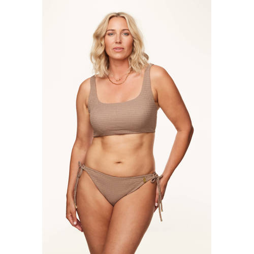 Annadiva Swim voorgevormde crop bikinitop Sparkling met lurex taupe afbeelding