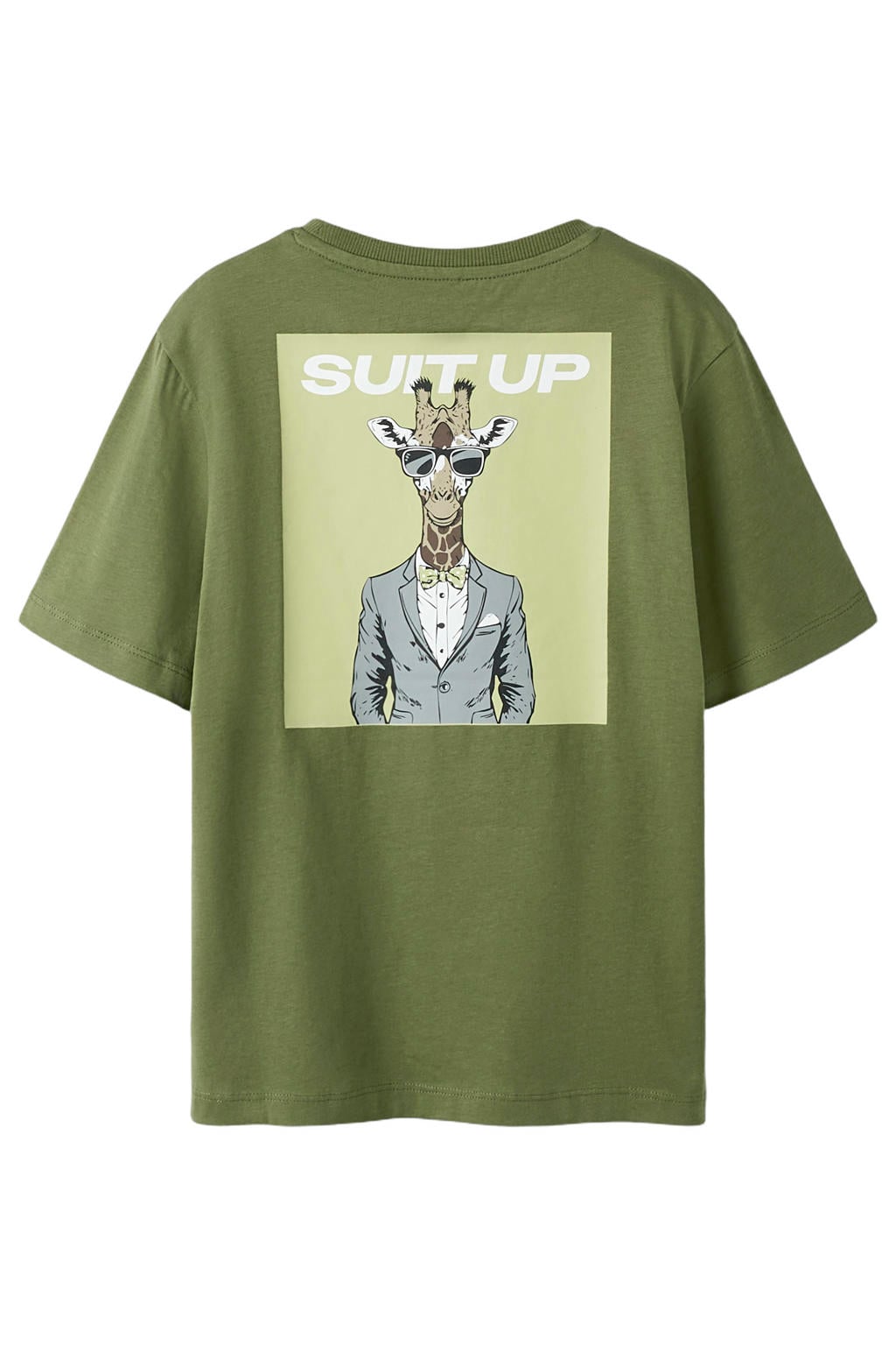 Groene jongens NAME IT KIDS T-shirt van katoen met backprint, korte mouwen en ronde hals