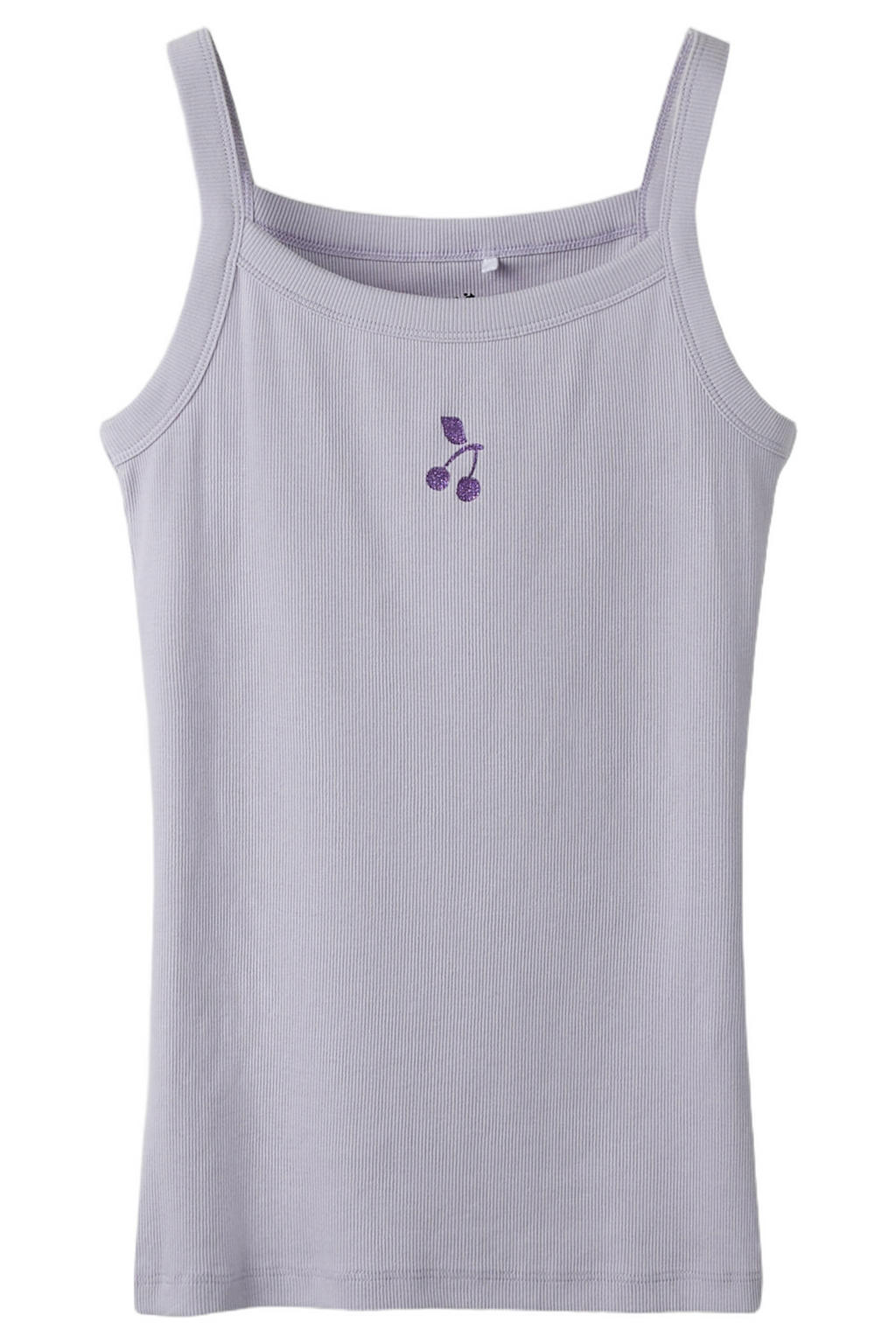 Lilakleurige meisjes NAME IT KIDS singlet van stretchkatoen met printopdruk, spaghettibandjes en ronde hals