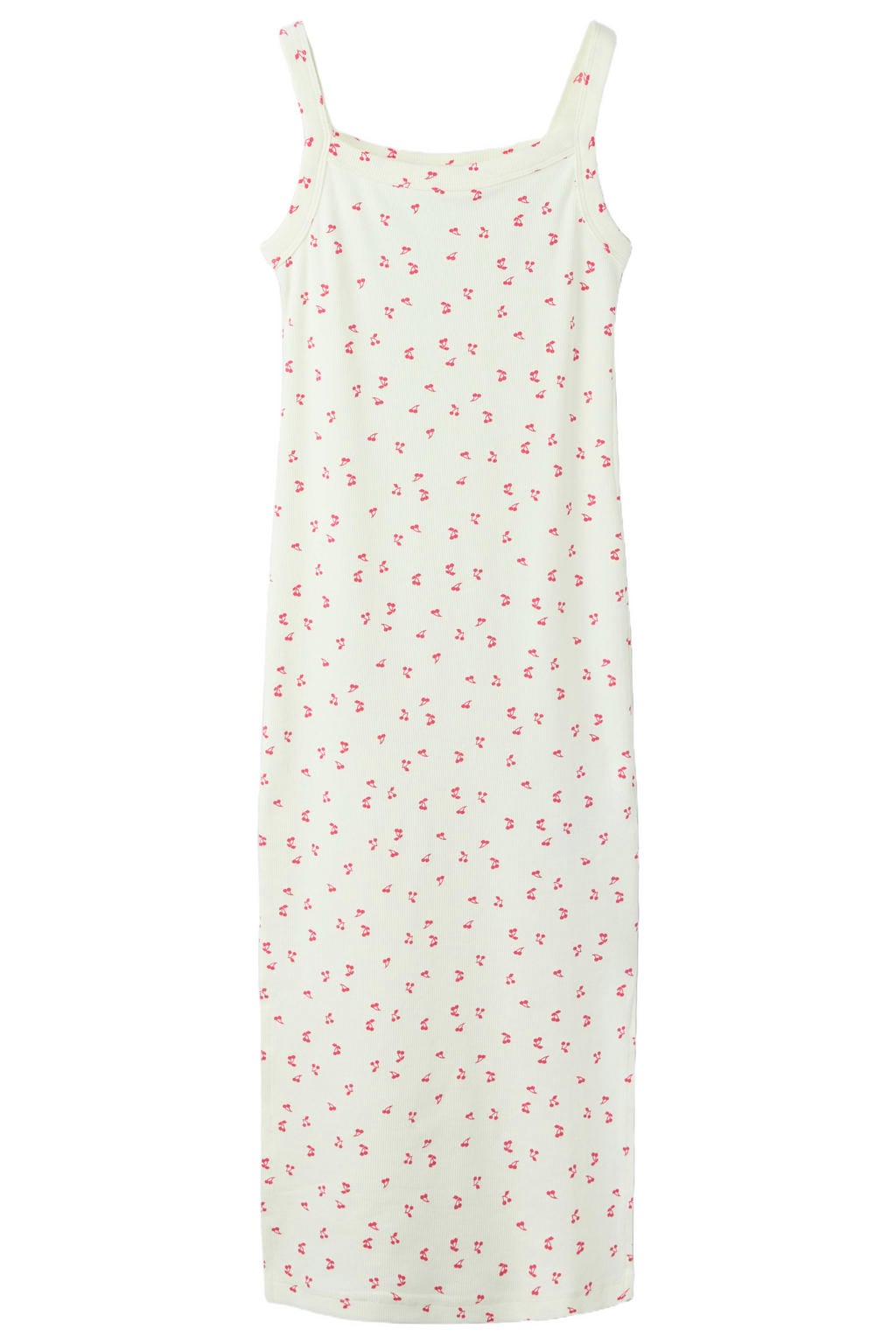 Ecru en fuchsia meisjes NAME IT KIDS maxi jurk van stretchkatoen met spaghettibandjes en ronde hals