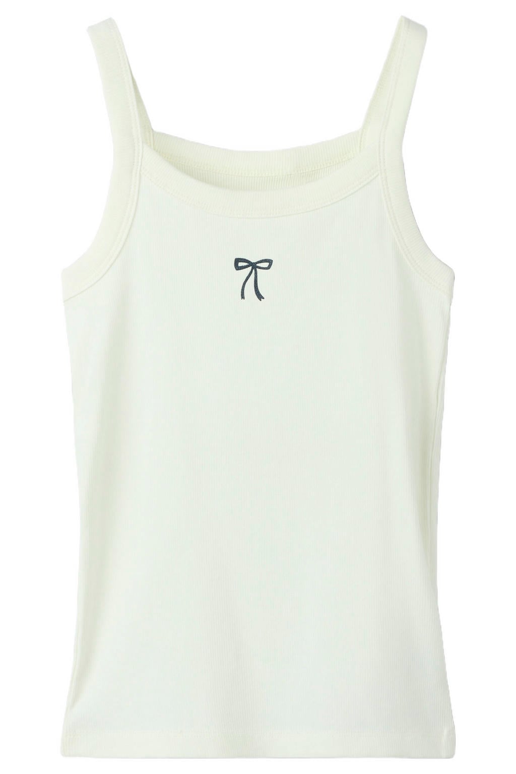 Ecru meisjes NAME IT KIDS singlet van stretchkatoen met printopdruk, spaghettibandjes en ronde hals