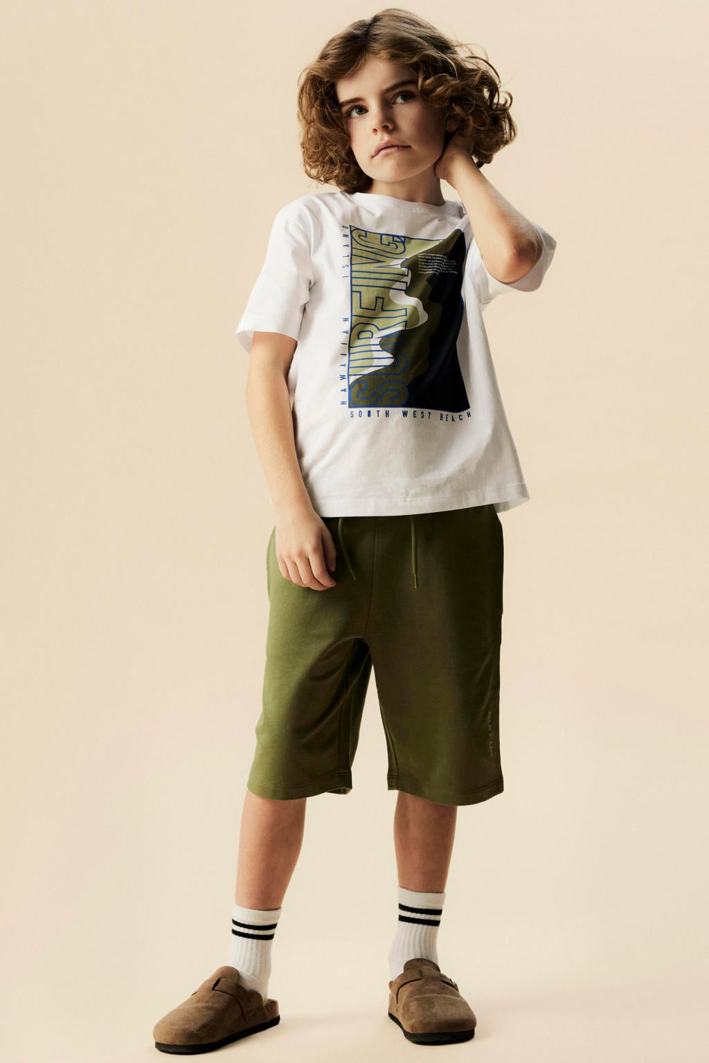 Witte jongens NAME IT KIDS T-shirt van katoen met printopdruk, korte mouwen en ronde hals