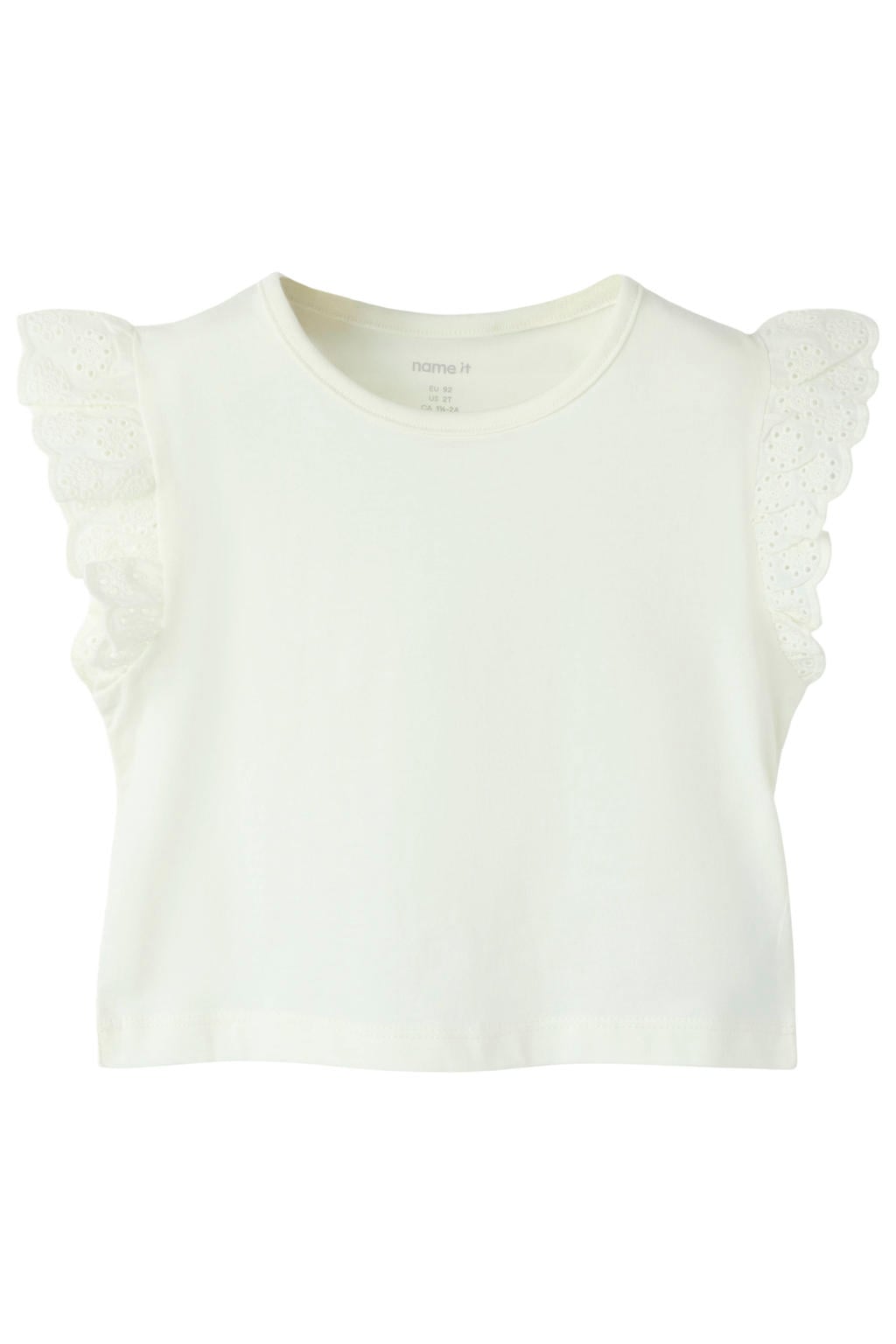 Ecru meisjes NAME IT MINI T-shirt van katoen met effen, korte mouwen, ronde hals en borduursels