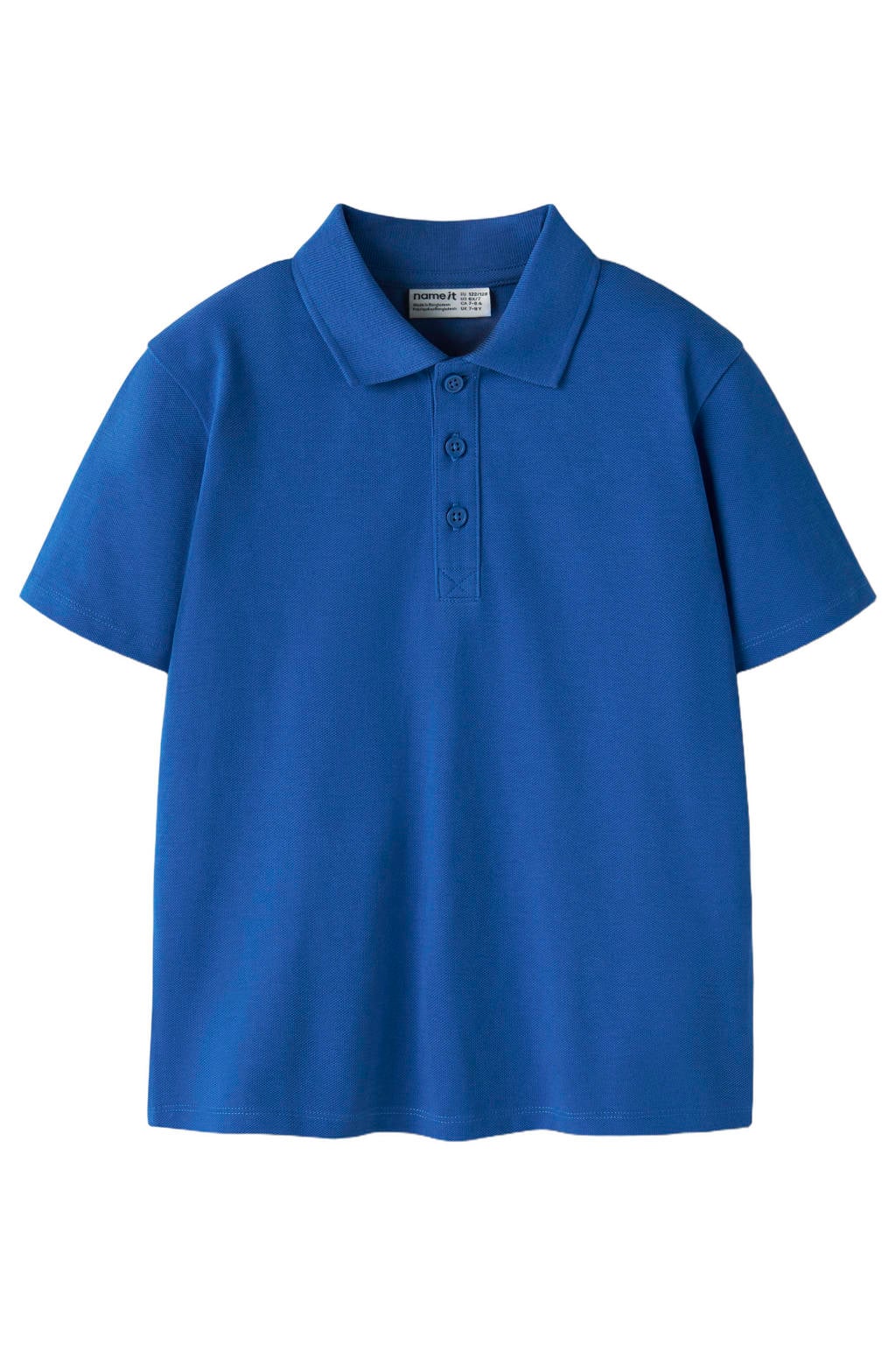 Blauwe jongens NAME IT KIDS polo van katoen met effen, korte mouwen, knoopsluiting en gebreide details