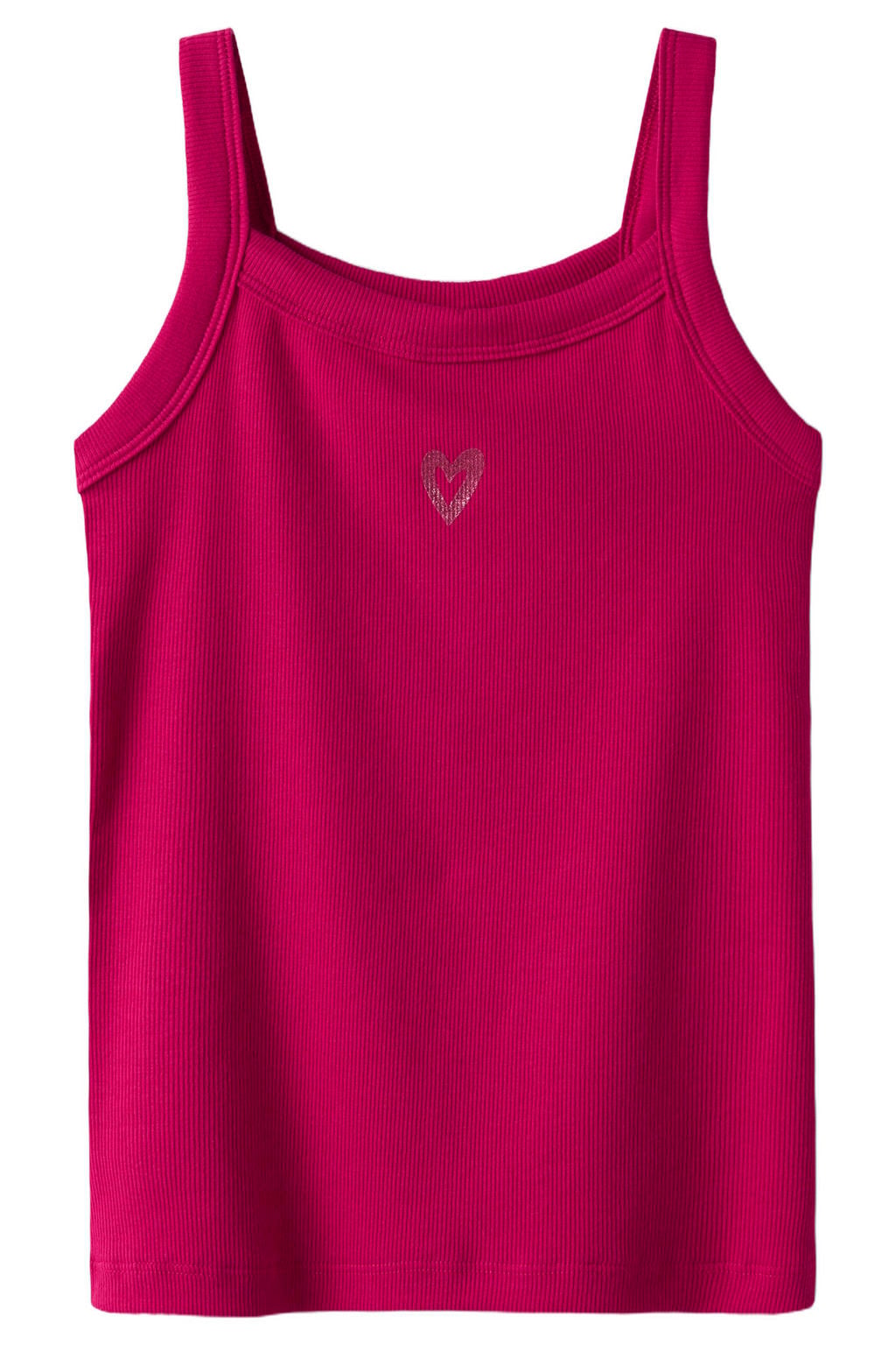 Fuchsia meisjes NAME IT KIDS singlet van stretchkatoen met printopdruk, spaghettibandjes en ronde hals