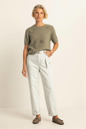 gebloemde pullover kaki gebreid