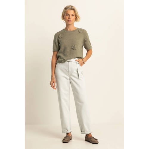 Expresso gebloemde pullover kaki gebreid afbeelding