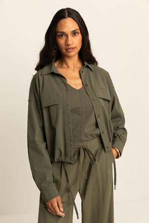 travelstof blouse olijfgroen
