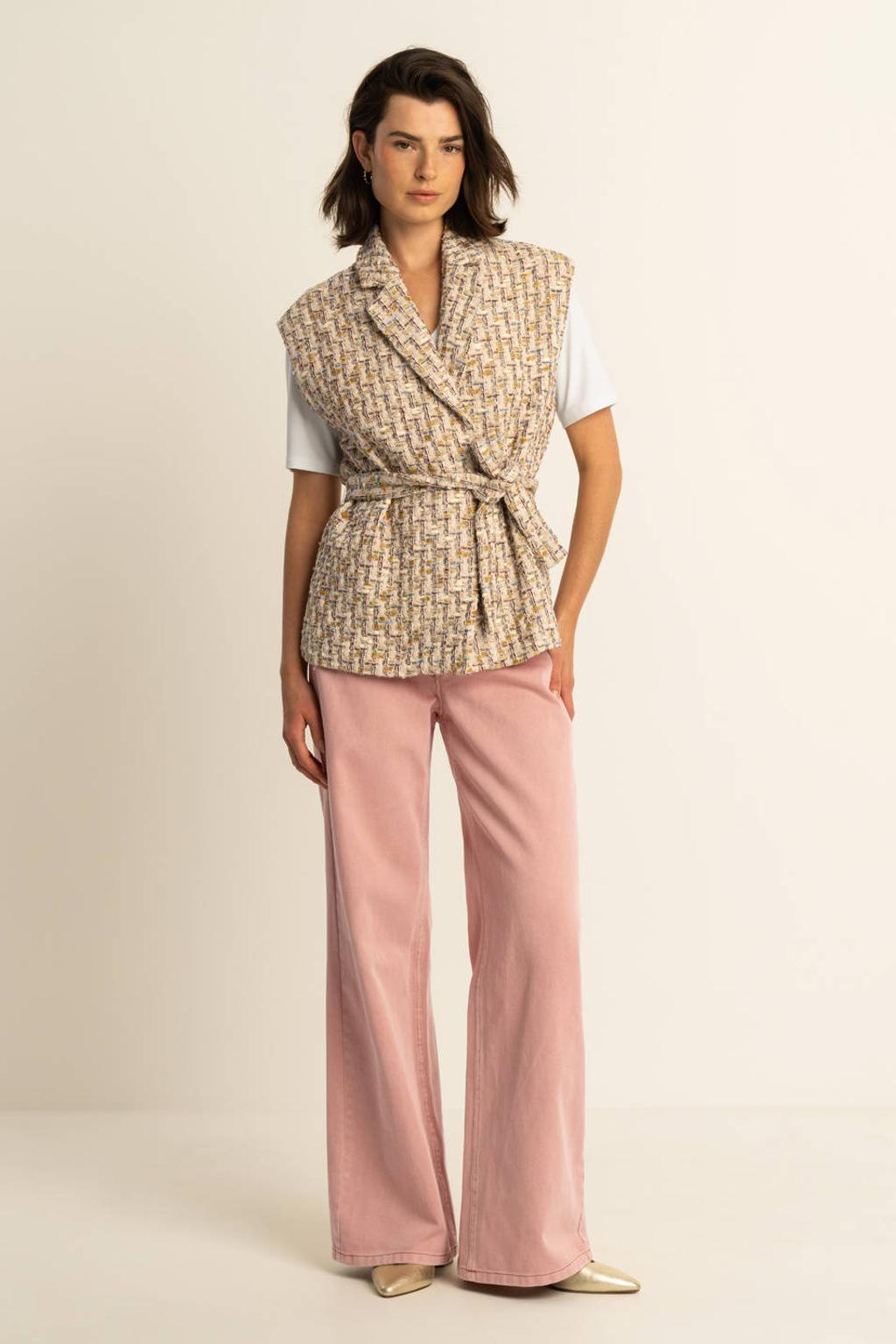 Multikleurige dames Expresso gilet van polyester met reverskraag, striksluiting en ceintuur