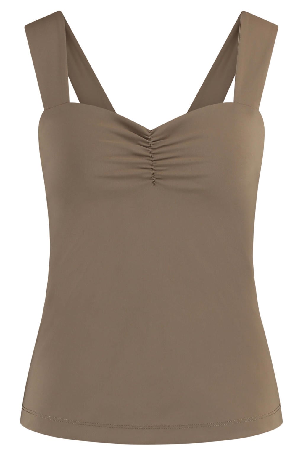 Bruine dames Expresso top travelstof met effen, ronde hals en gebreide details