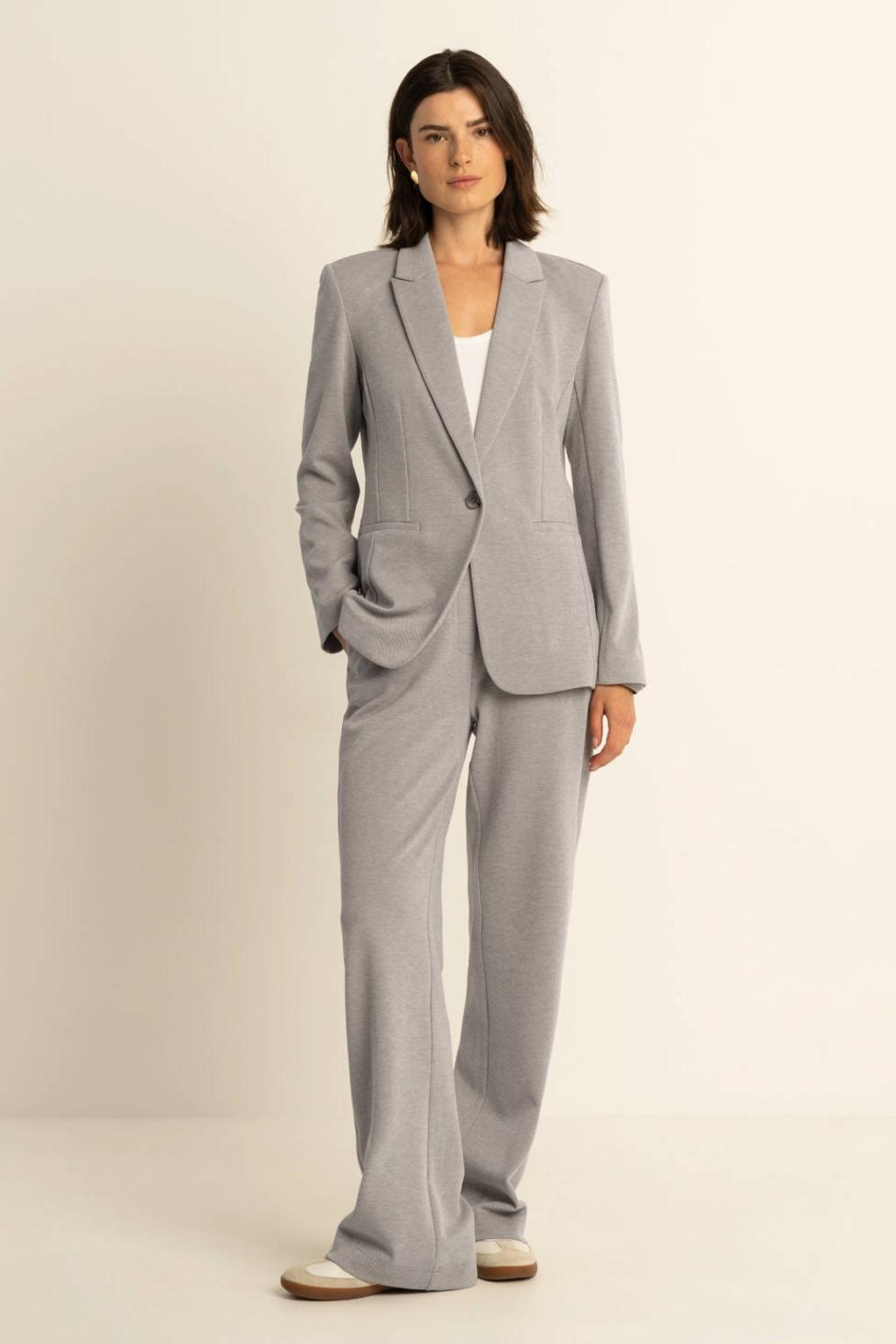 Beige dames Expresso wide leg high waist flared broek met effen