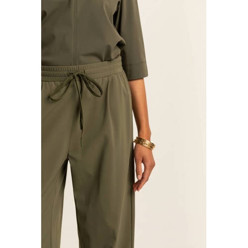 Expresso travelstof wide leg high waist casual broek olijfgroen afbeelding