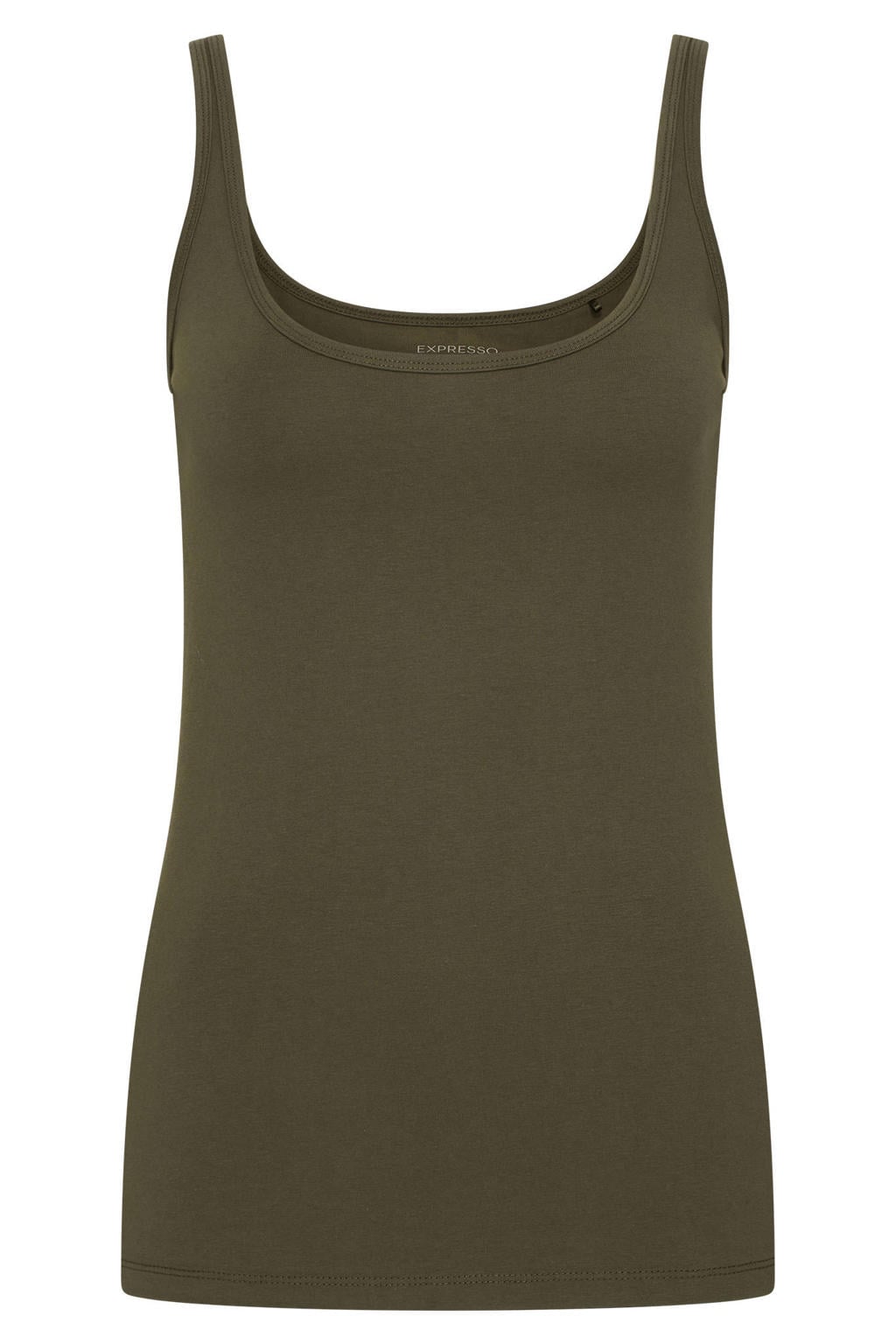 Donkergroene dames Expresso jersey basis top met effen, ronde hals en gebreide details