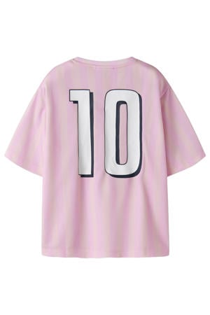 gestreept T-shirt met backprint lichtroze