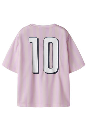 gestreept T-shirt met backprint lichtroze