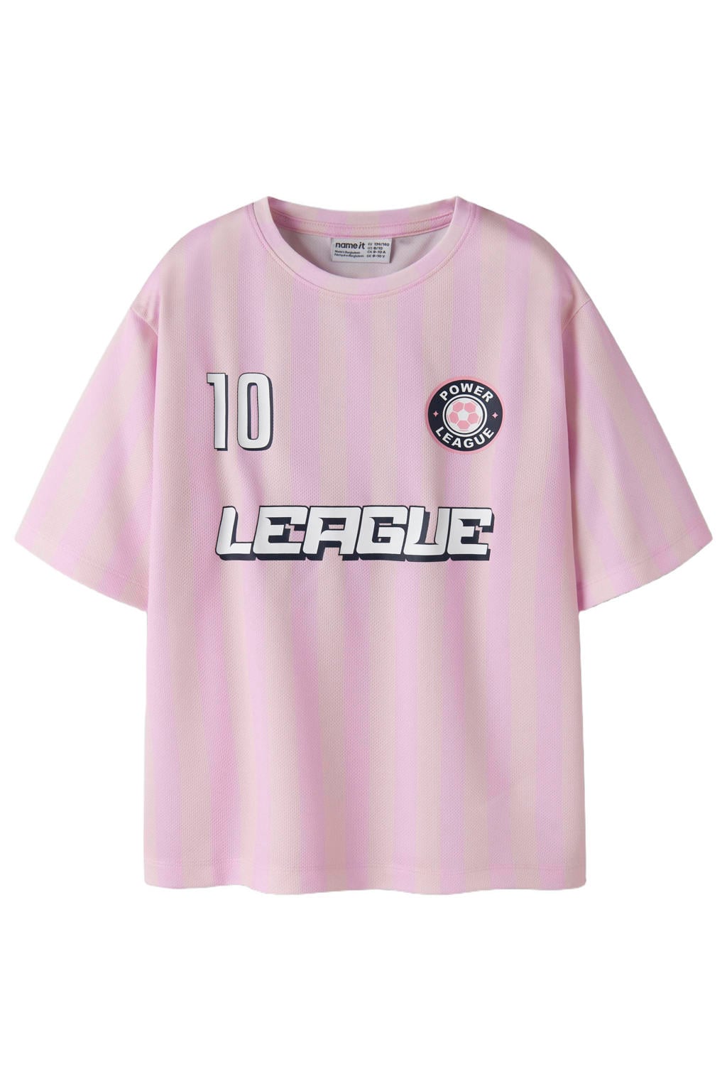 Lichtroze meisjes NAME IT KIDS gestreept T-shirt van polyester met backprint, korte mouwen en ronde hals