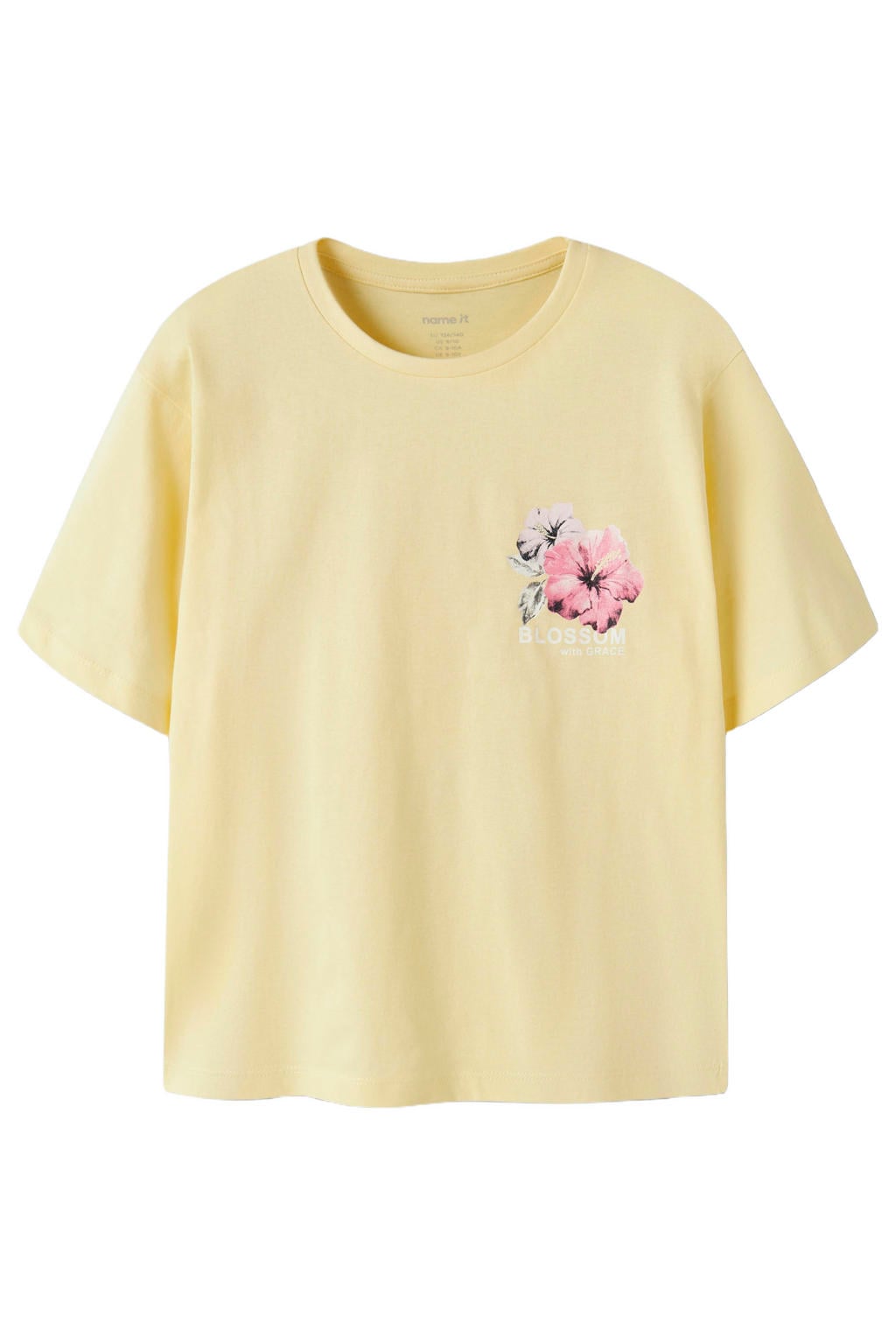 Lichtgele meisjes NAME IT KIDS T-shirt van katoen met backprint, korte mouwen en ronde hals