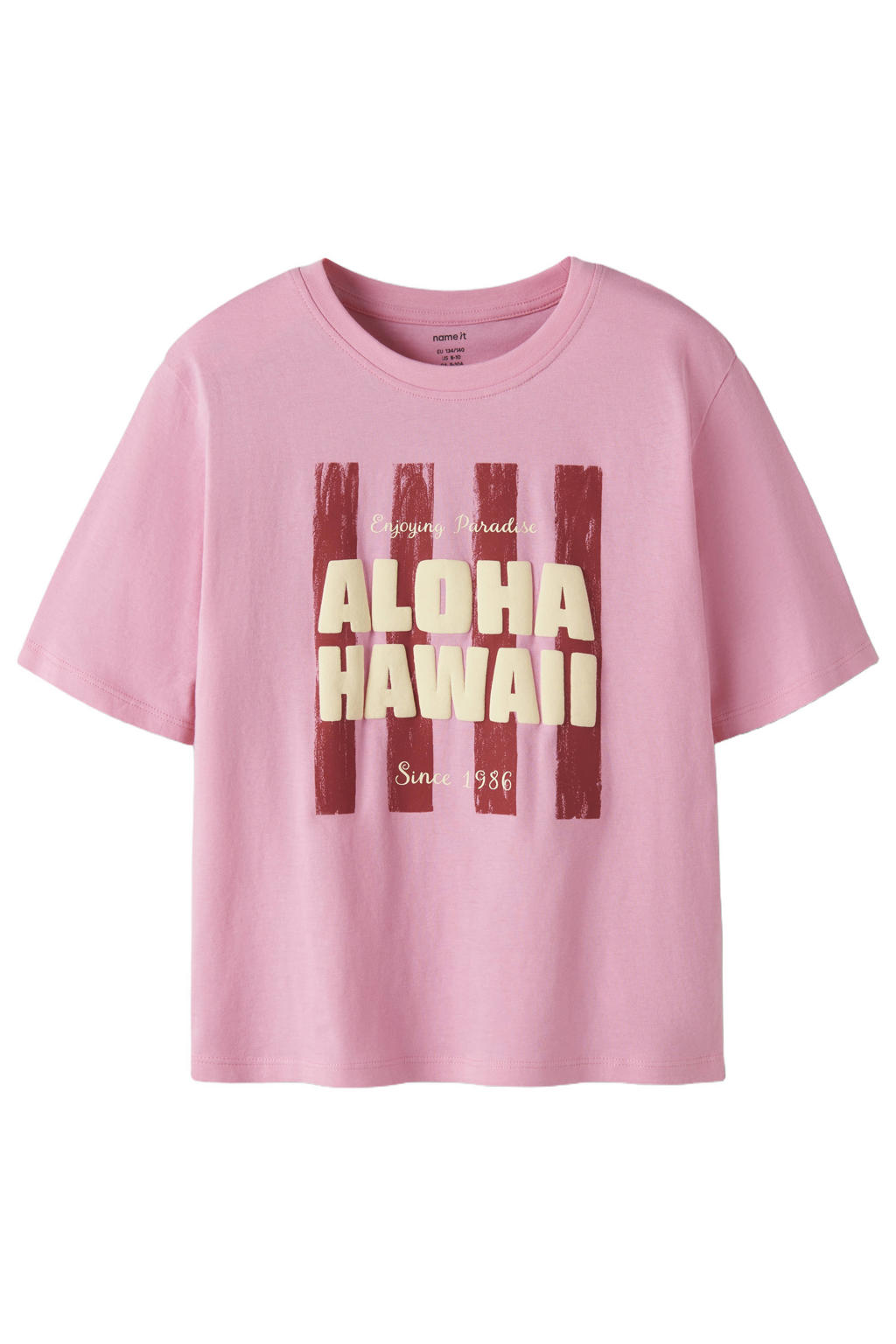 Roze meisjes NAME IT KIDS T-shirt van katoen met printopdruk, korte mouwen en ronde hals
