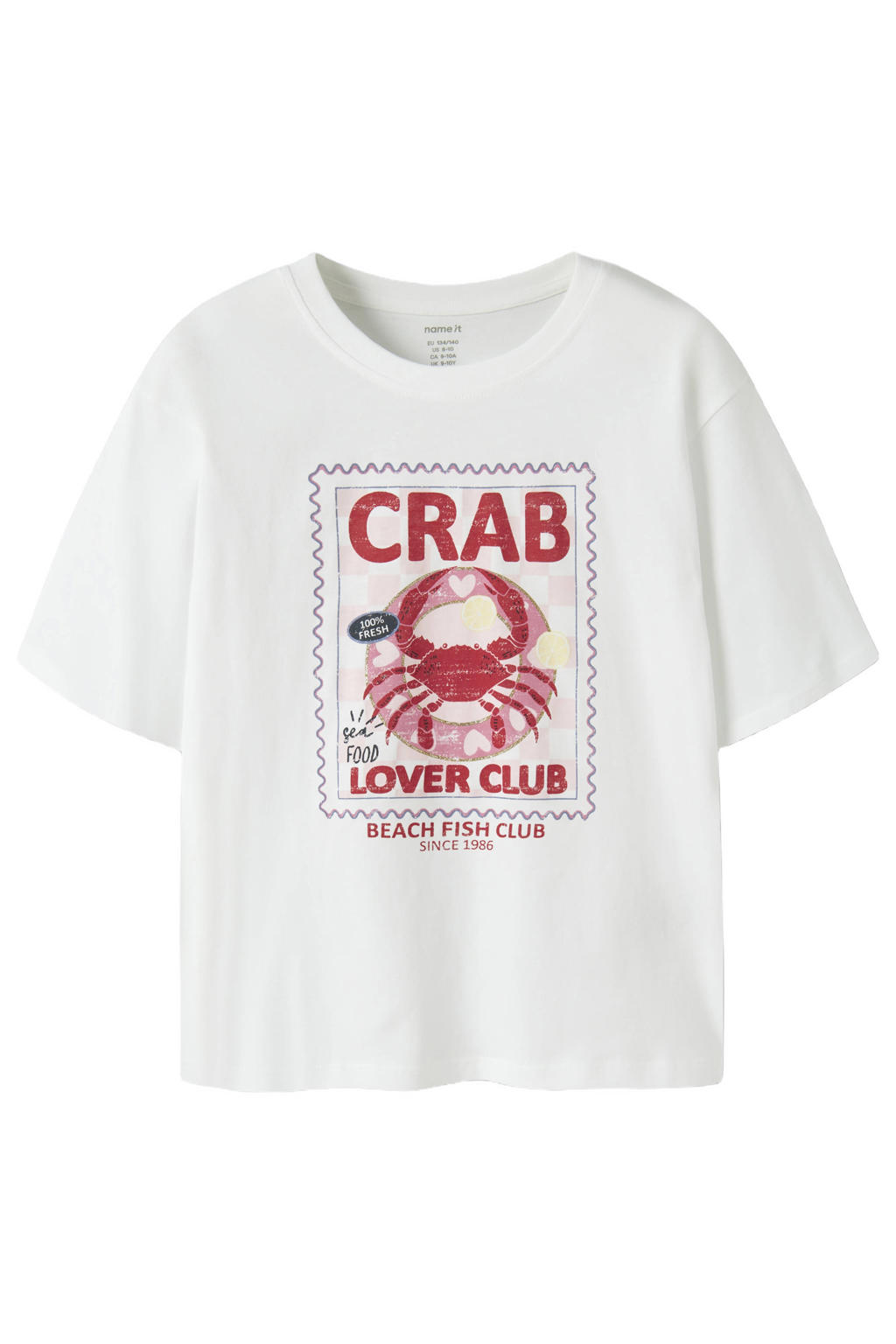 Witte meisjes NAME IT KIDS T-shirt van katoen met printopdruk, korte mouwen en ronde hals